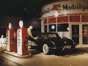 Rear view of 1960 Corvette in NCM Filling Station